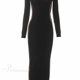 Vestido midi con abertura, cuello redondo y manga larga