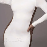 Vestido midi con abertura, cuello redondo y manga larga