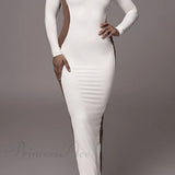 Vestido midi con abertura, cuello redondo y manga larga