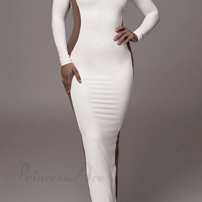 Vestido midi con abertura, cuello redondo y manga larga