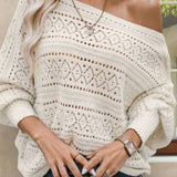 Blusa de crochet calada con hombros descubiertos y mangas murciélago