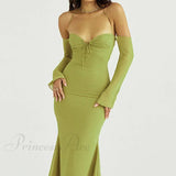 Vestido midi transparente de malla verde criptográfica