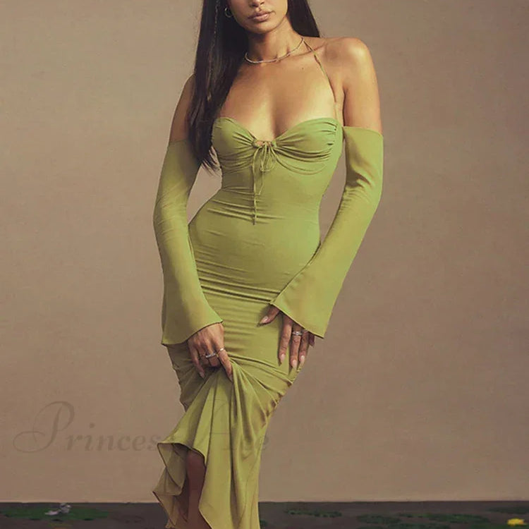 Vestido midi transparente de malla verde criptográfica