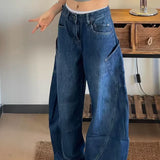 Pantalones cargo de cintura alta y pierna ancha en denim curvado