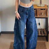 Pantalones cargo de cintura alta y pierna ancha en denim curvado