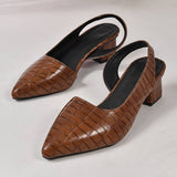 Sandalias de tira trasera para mujer - Tacón cuadrado cómodo - Punta puntiaguda - Efecto piel de cocodrilo