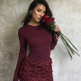 Vestido mini ajustado con mangas largas y panel floral 3D