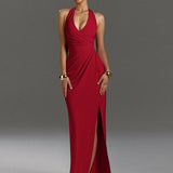 Vestido halter con cuello halter y espalda fruncida