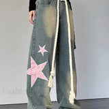 Vaqueros de pierna ancha con patchwork de corazones