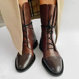 Botas de mujer – Piel auténtica – Media caña – Cordones ajustables – Corte ajustado