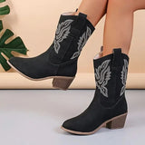 Botas vaqueras para mujer – Piel de ante – Tacón oblicuo – Bordado elegante