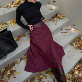 Falda midi vintage de corte A en ante sintético