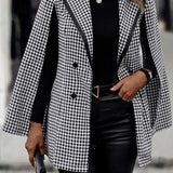 Blazer elegante con mangas largas y divididas y estampado pata de gallo estilo tweed