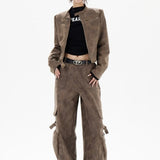Chaqueta corta de cuero estilo motero
