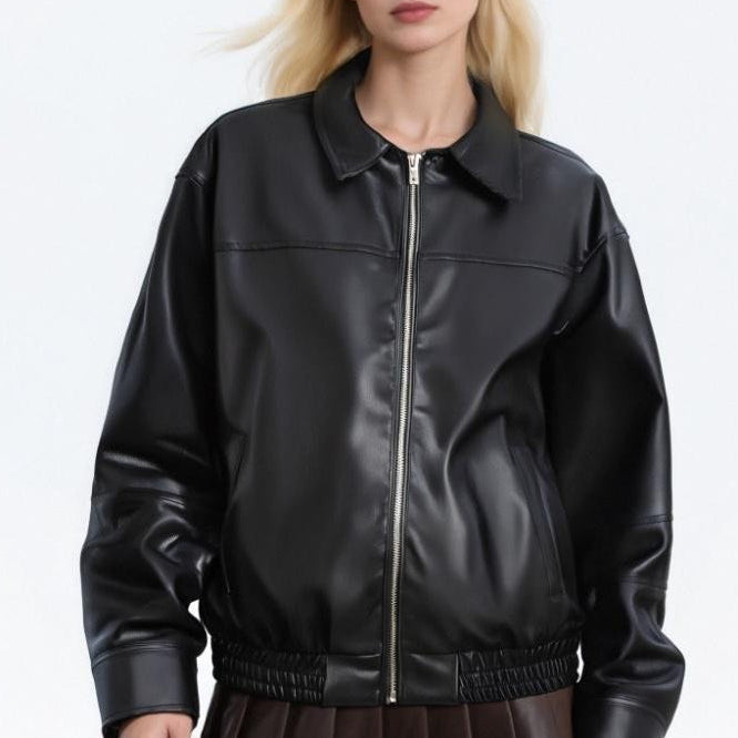 Chaqueta informal de piel sintética con solapa