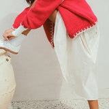 Cárdigan vintage de punto trenzado con cuello de pico y botones