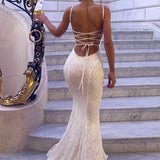 Vestido largo sexy, ajustado, sin espalda y con tirantes finos
