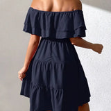 Vestido de mujer con hombros descubiertos - Volantes elegantes - Cintura elástica - Corte acampanado
