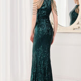 Vestido de noche largo sirena con lentejuelas y espalda abierta