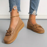 Mocasines de mujer - Piel auténtica - Punta redonda - Lazo elegante - Comodidad informal