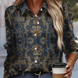 Blusa de mujer – Corte entallado – Mangas largas – Tejido transpirable – Estampados barrocos