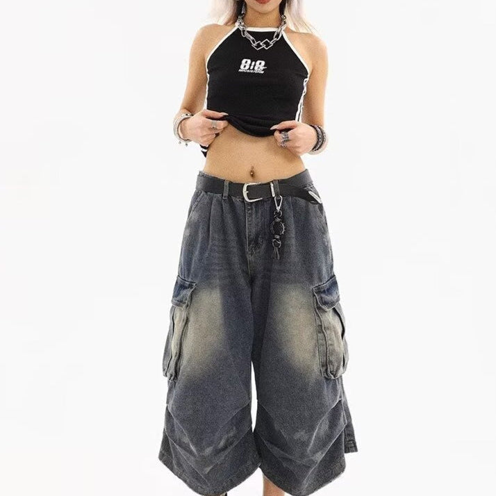 Vaqueros cropped estilo ropa de trabajo descolorida vintage