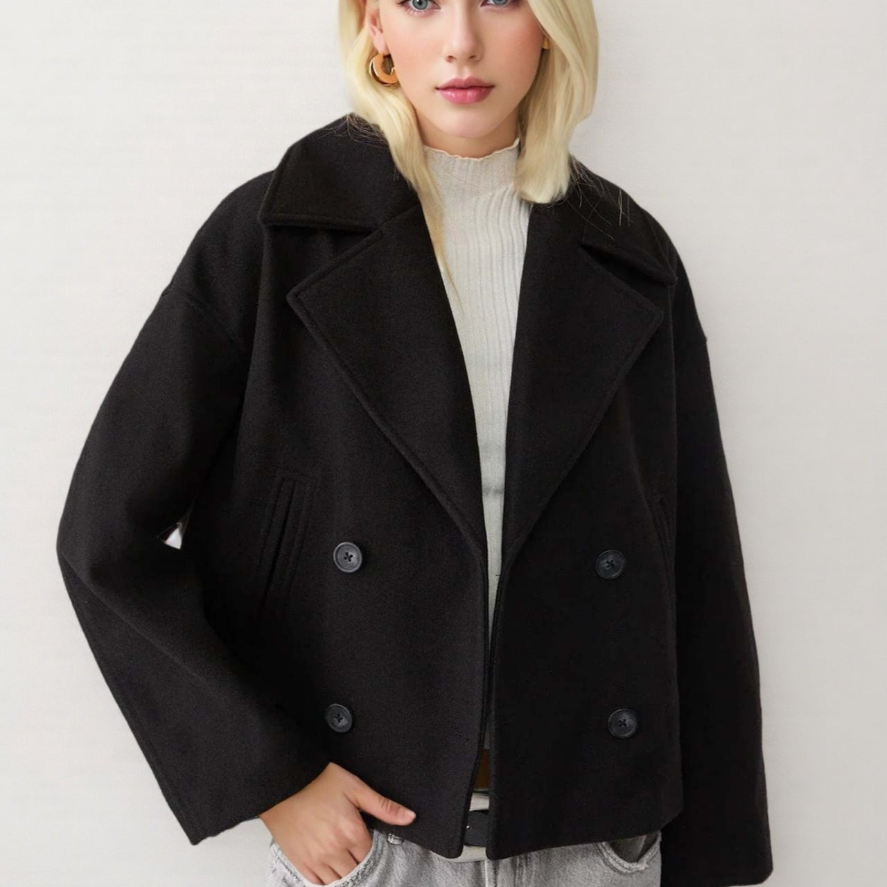 Chaqueta oversize con solapas en mezcla de lana