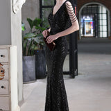 Elegante vestido de noche de sirena con lentejuelas
