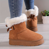 Botines de mujer - Ante - Forro de piel - Suela de plataforma - Lazo decorativo