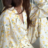 Conjunto de dos piezas de cárdigan floral y pantalón de manga larga