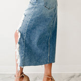 Falda asimétrica de cintura alta en denim descolorido