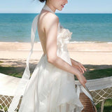 Vestido largo elegante, ajustado y sin espalda con estampado floral 3D