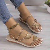 Sandalias de Mujer - Múltiples Tiras con Detalles de Corazón - Comodidad Plana y Elegante