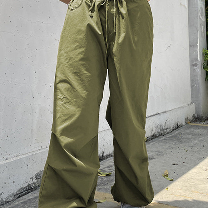 Pantalones cargo de tiro bajo de moda con cordón