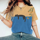 Camiseta de mujer - Corte clásico - Cuello redondo - Estampado gráfico de gato informal