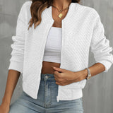 Chaqueta bomber para mujer – Corte corto – Acolchada – Cierre de cremallera – Ribete de canalé