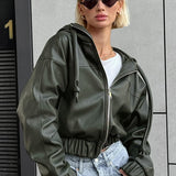Chaqueta de calle oversize con capucha en piel sintética negra