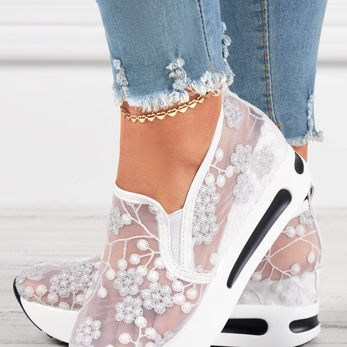 Zapatillas deportivas para mujer - Malla transpirable - Elegante bordado floral - Suela gruesa y cómoda