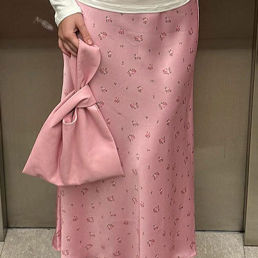 Falda drapeada de talle alto en satén con estampado floral