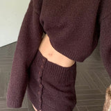 Conjunto de dos piezas de punto ajustado y corto con cuello redondo