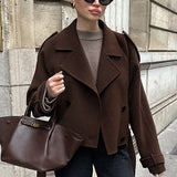 Chaqueta cruzada marrón de mezcla de lana