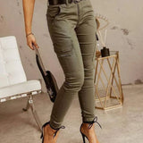 Pantalones cargo para mujer - Corte ajustado - Multibolsillos con cremallera - Estilo casual