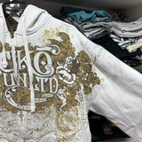 Sudadera con capucha oscura con estampado antiguo