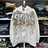 Sudadera con capucha oscura con estampado antiguo