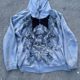 Sudadera con capucha y cremallera gris oscuro con estampado de calavera