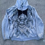 Sudadera con capucha y cremallera gris oscuro con estampado de calavera