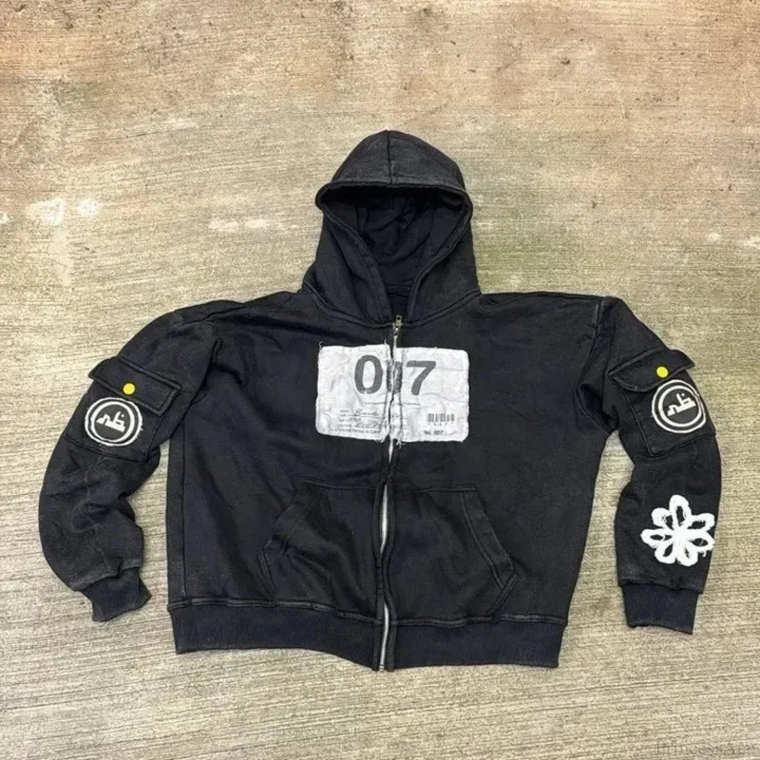 Sudadera con capucha y cremallera vintage oscura