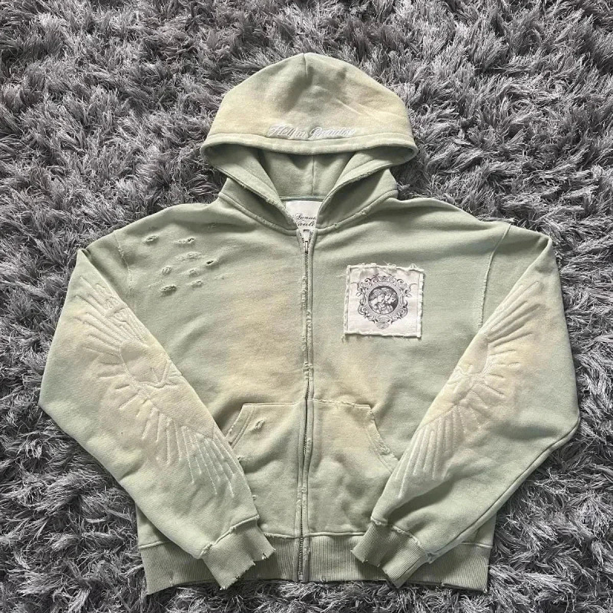 Sudadera con capucha y cremallera vintage oscura