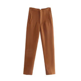 Pantalones de mujer - Cintura alta - Corte ajustado - Pinzas elegantes - Tejido ligero y transpirable