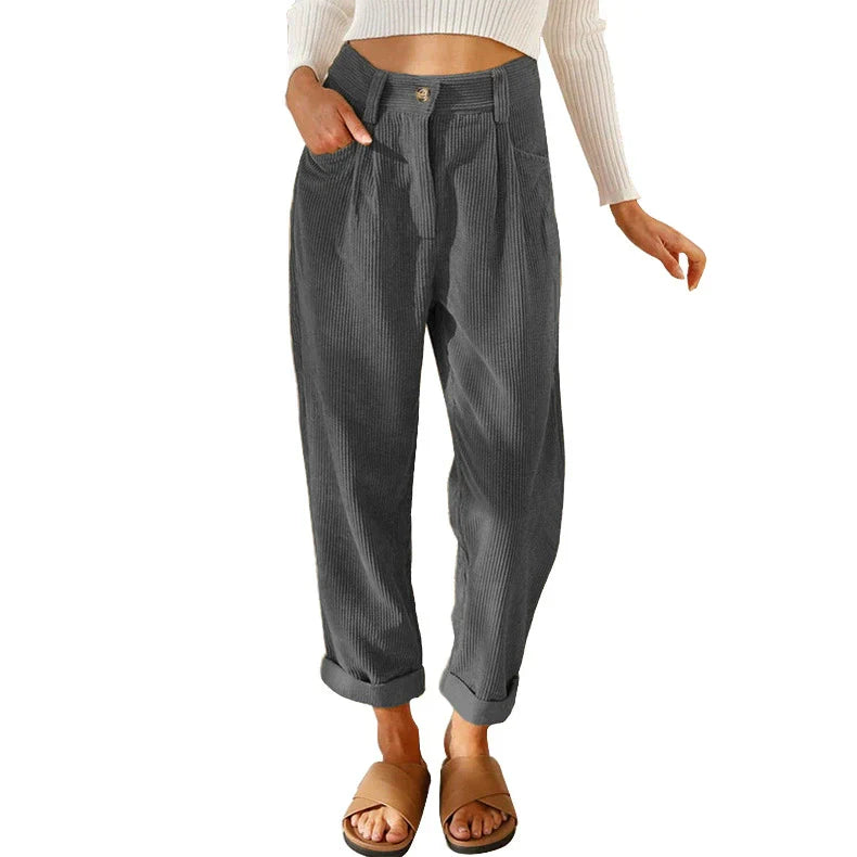 Pantalones de mujer - Pana elegante - Cintura alta - Ajuste holgado y cómodo